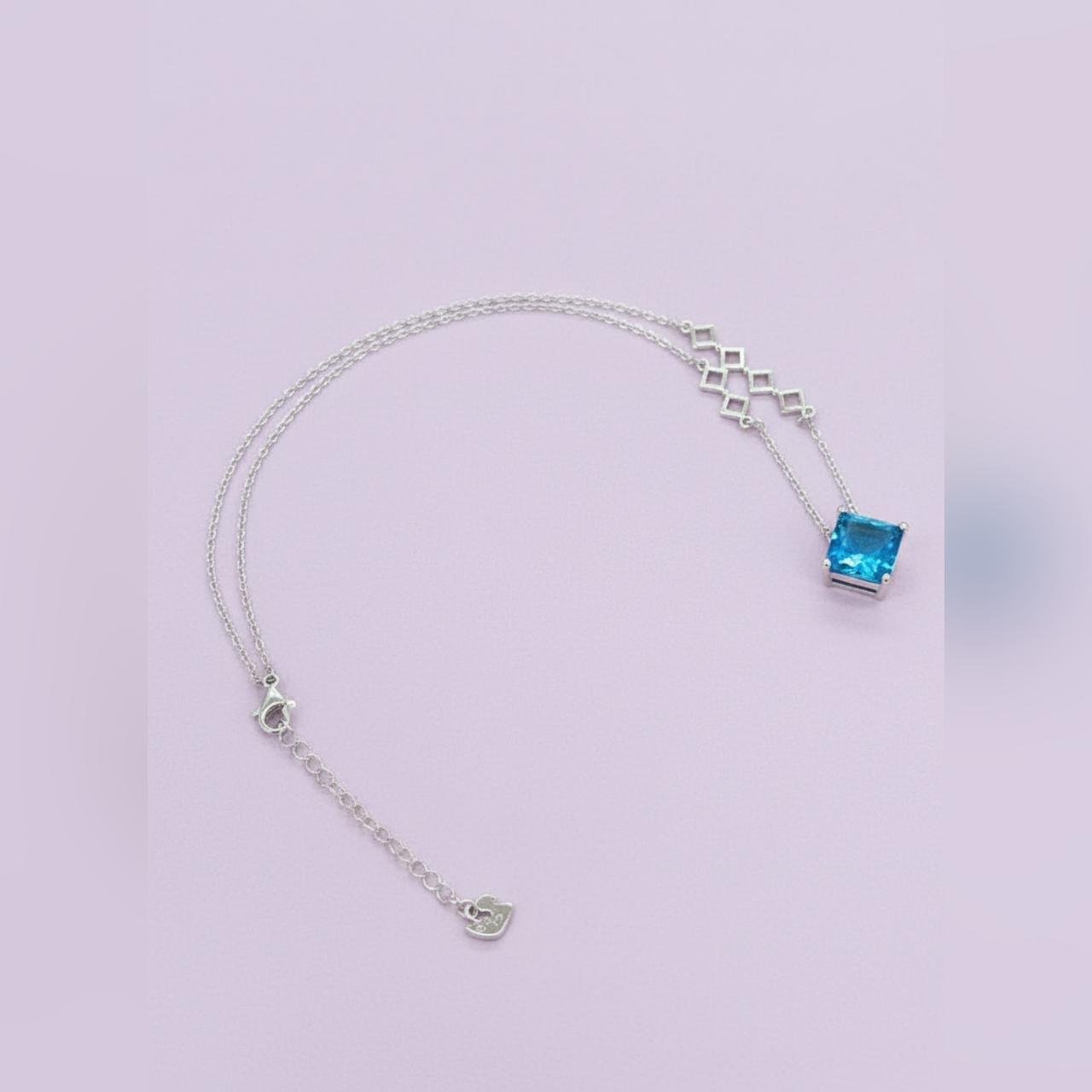 92.5 Silver Blue Stone Contemporary Minimalist Chain